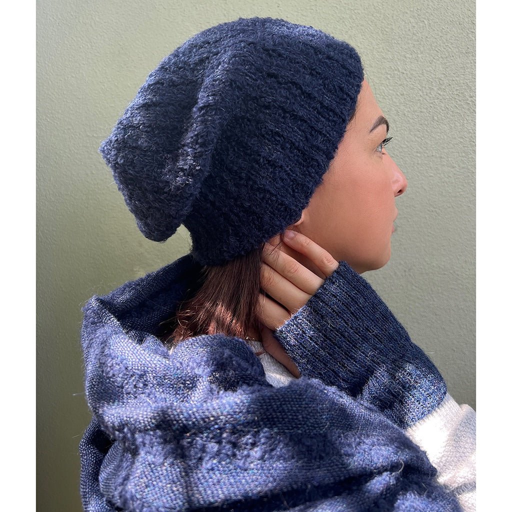 Navy Loop Knit Alpaca Beanie - Cosas y Punto