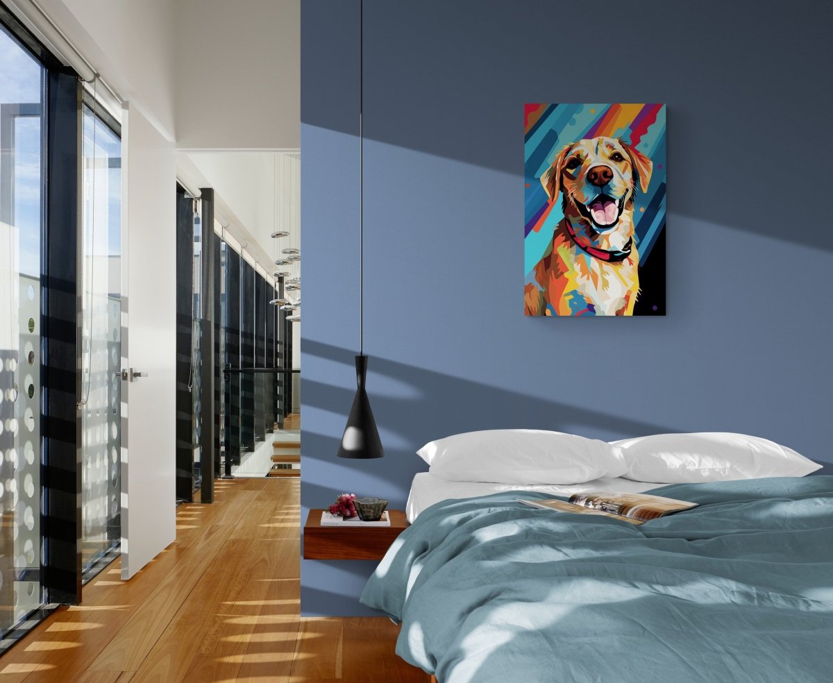 Pop Art Pup: A Cubist Canine Creation on Acrylic Glass Wall Art - Cosas y Punto