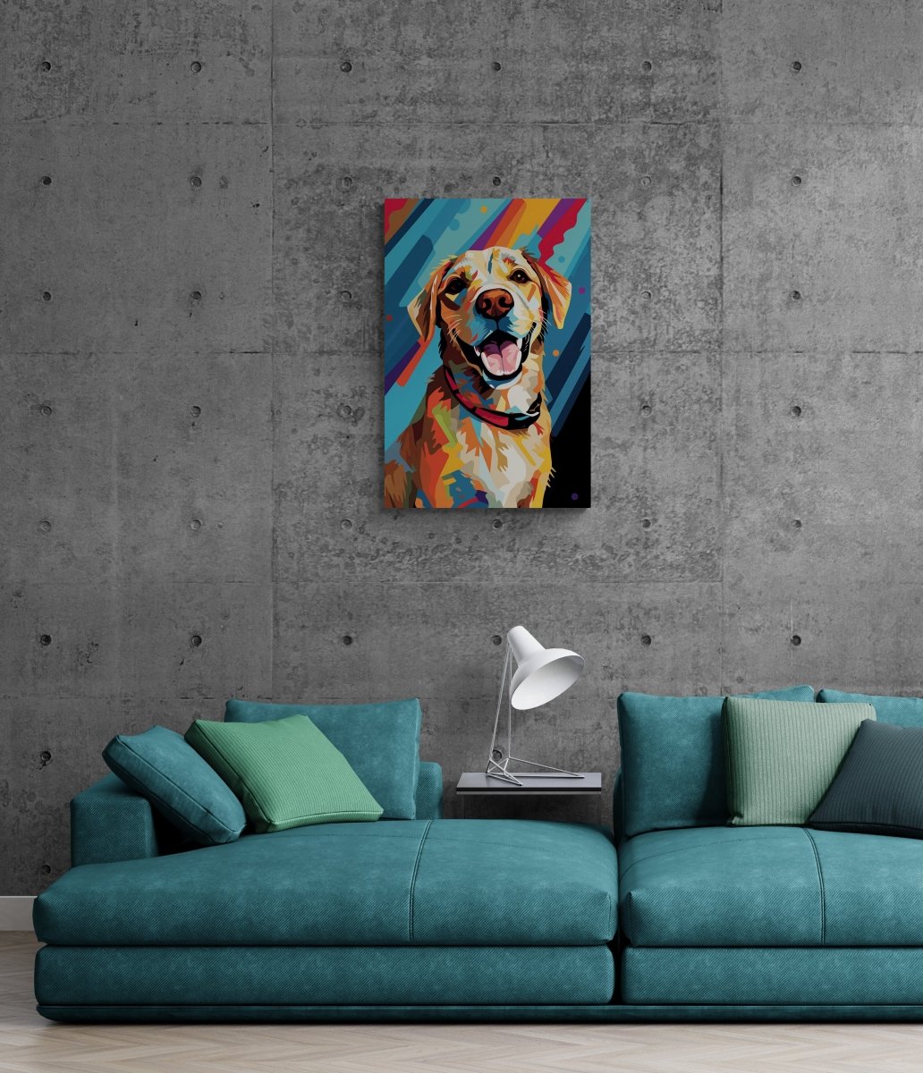Pop Art Pup: A Cubist Canine Creation on Acrylic Glass Wall Art - Cosas y Punto