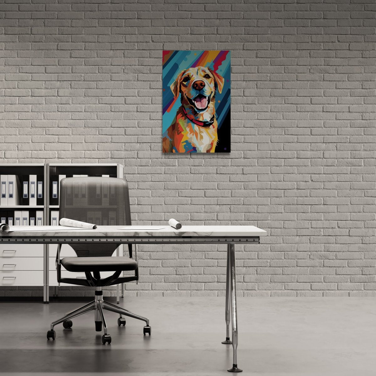 Pop Art Pup: A Cubist Canine Creation on Acrylic Glass Wall Art - Cosas y Punto