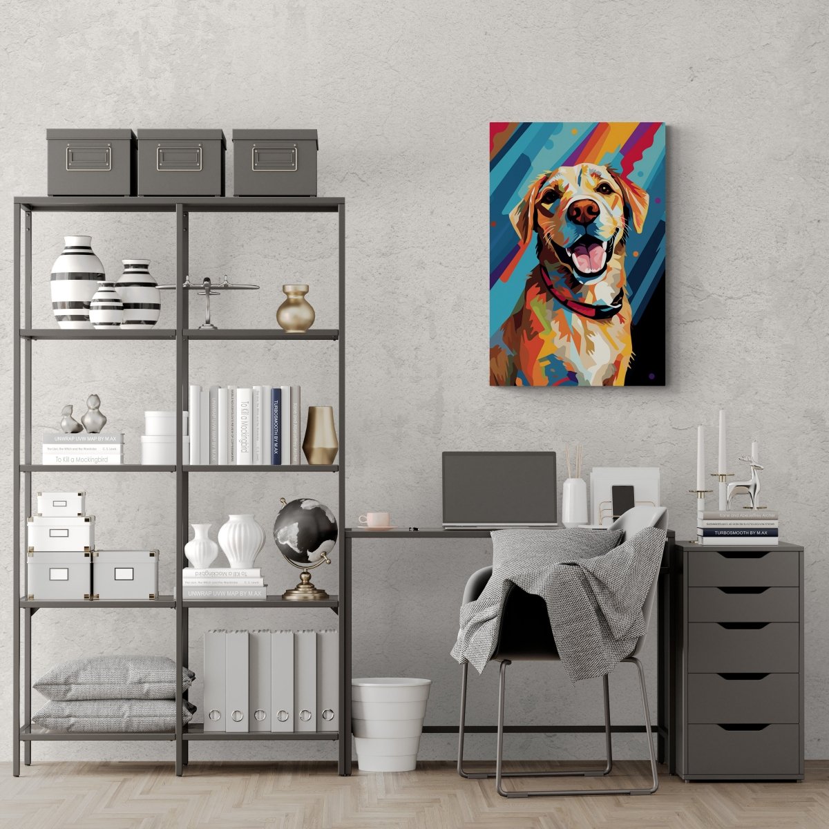 Pop Art Pup: A Cubist Canine Creation on Acrylic Glass Wall Art - Cosas y Punto