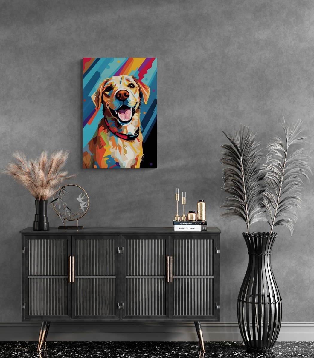 Pop Art Pup: A Cubist Canine Creation on Acrylic Glass Wall Art - Cosas y Punto