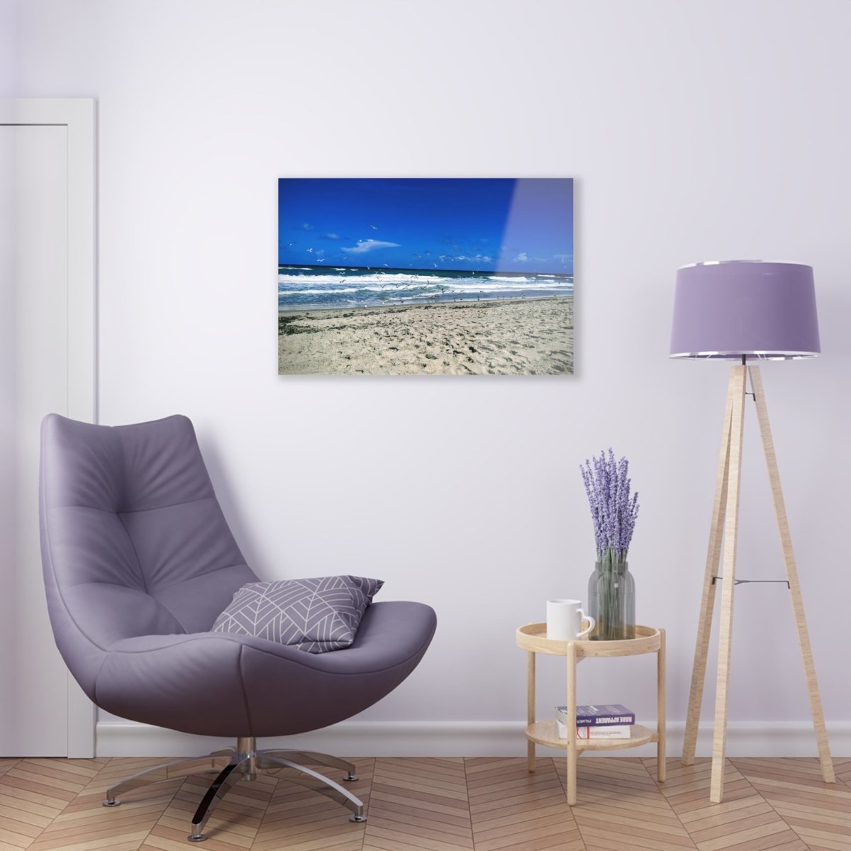Seagulls on the beach on Acrylic Glass Wall Art - Cosas y Punto