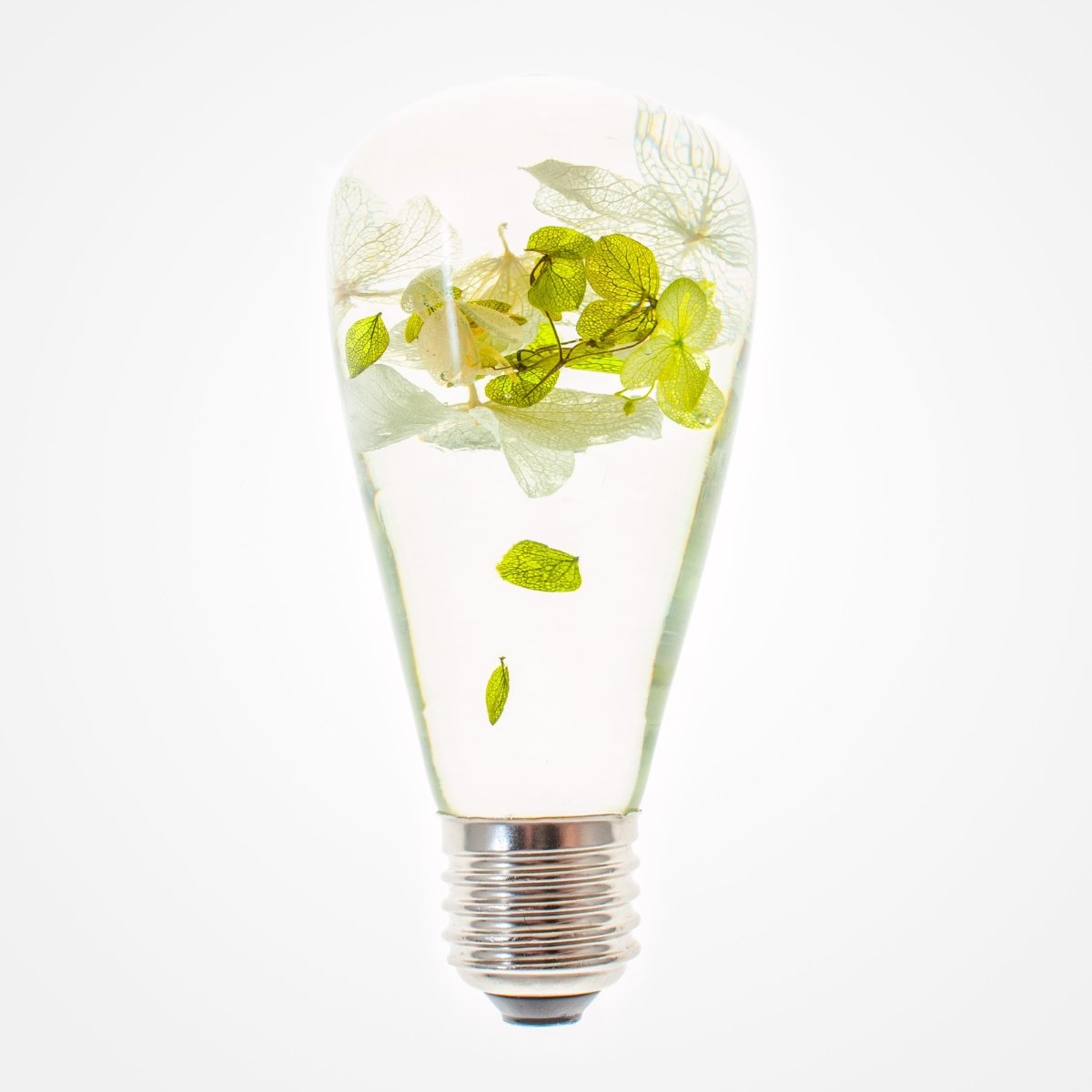 Table Lamp with Resin LED Lightbulb - White Hydrangea - Cosas y Punto
