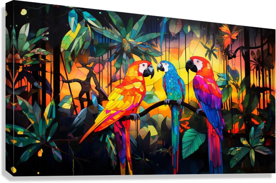 Tropical Rainforest Trio of Parrots - Cosas y Punto
