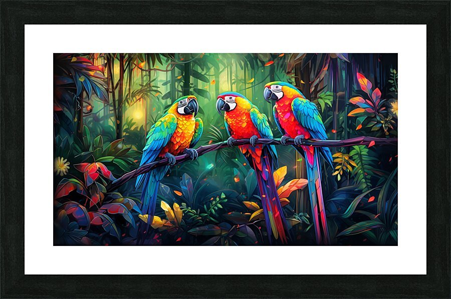 Vibrant Canopy: Tropical Parrot Trio - Cosas y Punto