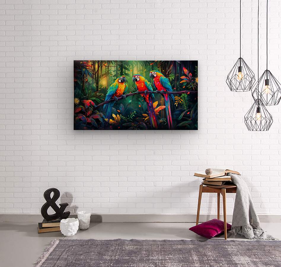 Vibrant Canopy: Tropical Parrot Trio - Cosas y Punto