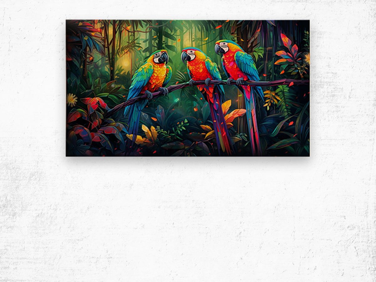 Vibrant Canopy: Tropical Parrot Trio - Cosas y Punto