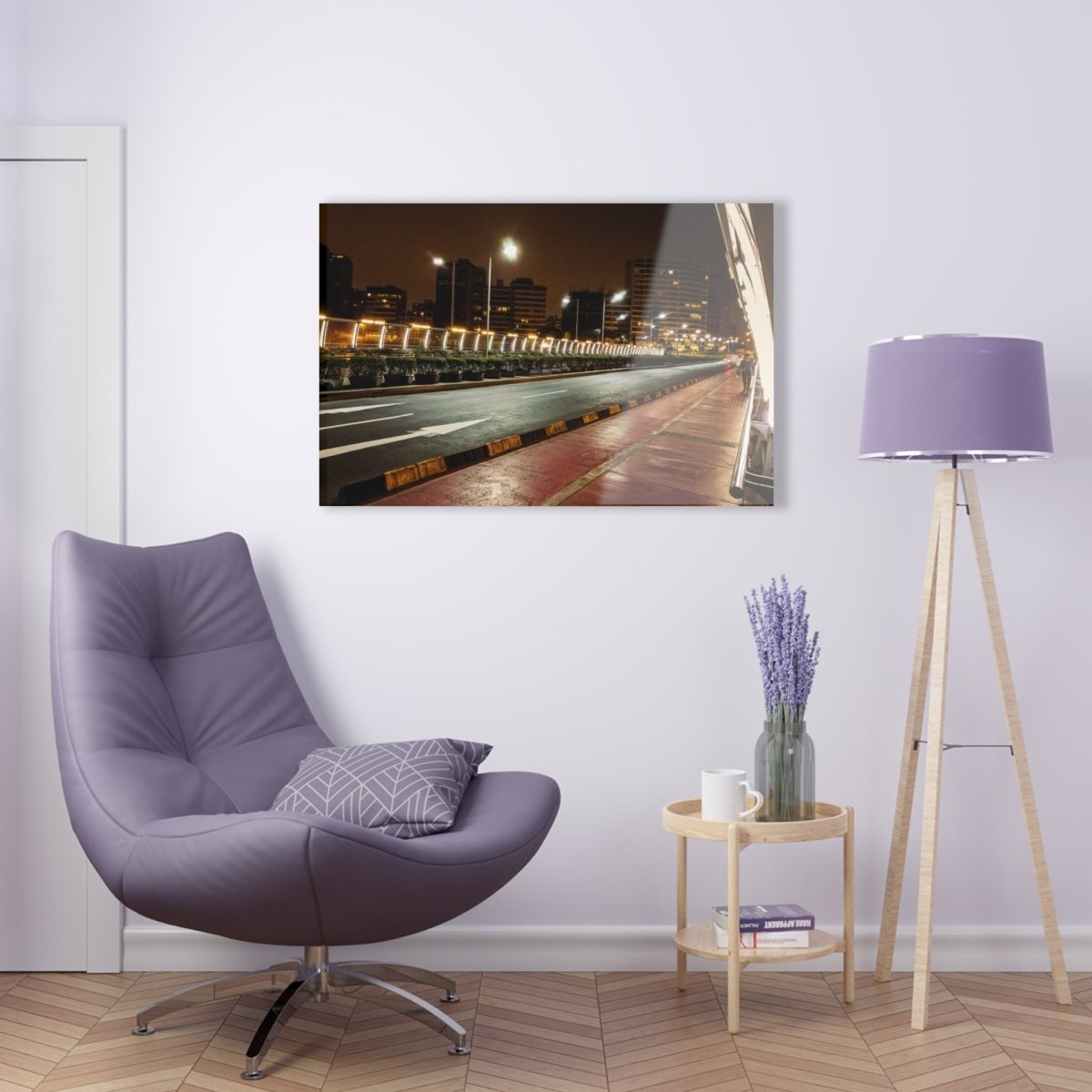 Miraflores Bridge at night on Acrylic Glass Wall Art - Cosas y Punto