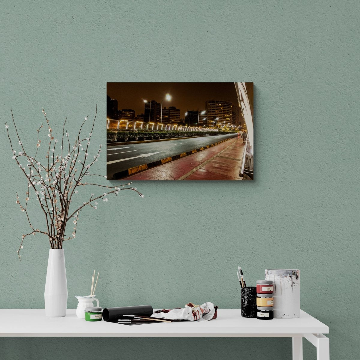 Miraflores Bridge at night on Acrylic Glass Wall Art - Cosas y Punto