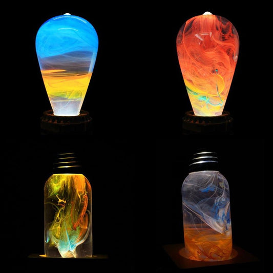 Resin LED Lightbulbs - 4-Pack LED Lights - Fire, Nebula, Youth and Sunrise - Cosas y Punto
