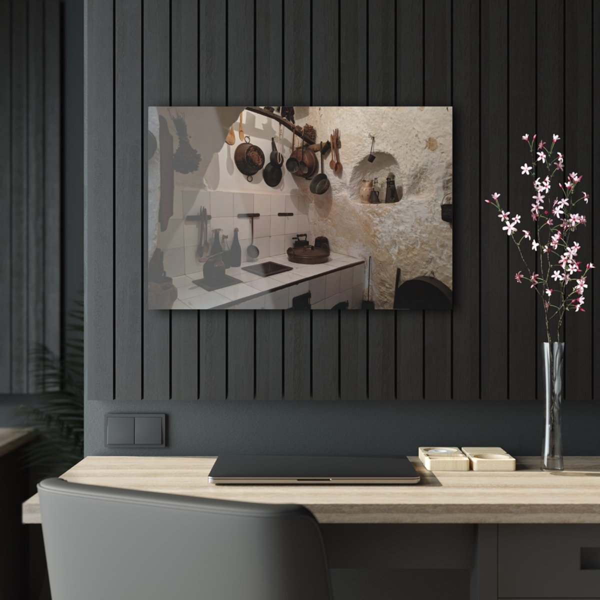 Traditional kitchen in Matera, Italy on Acrylic Glass Wall Art - Cosas y Punto