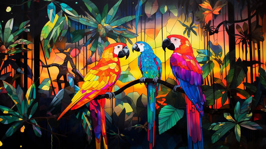 Tropical Rainforest Trio of Parrots - Cosas y Punto