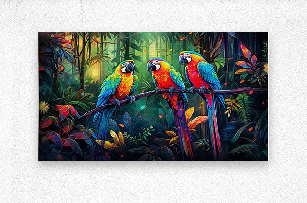 Vibrant Canopy: Tropical Parrot Trio - Cosas y Punto