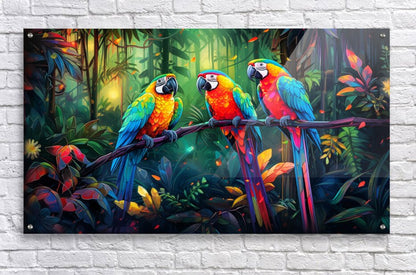 Vibrant Canopy: Tropical Parrot Trio - Cosas y Punto