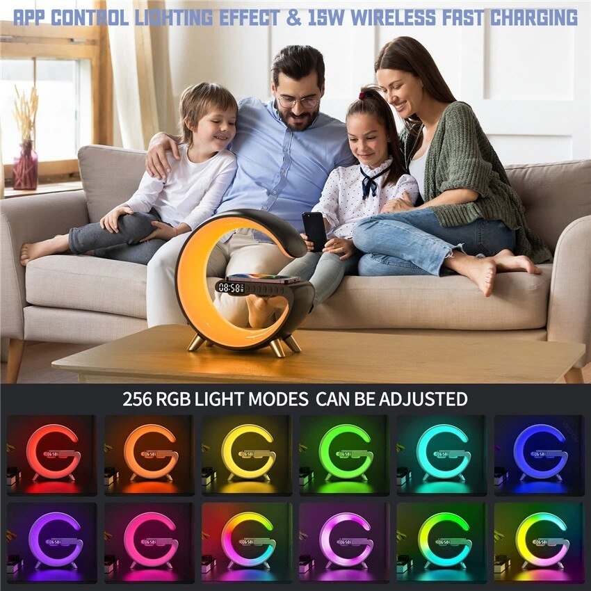 Wireless Charging Color Desk Lamp Alarm Clock with Bluetooth Speaker - Cosas y Punto