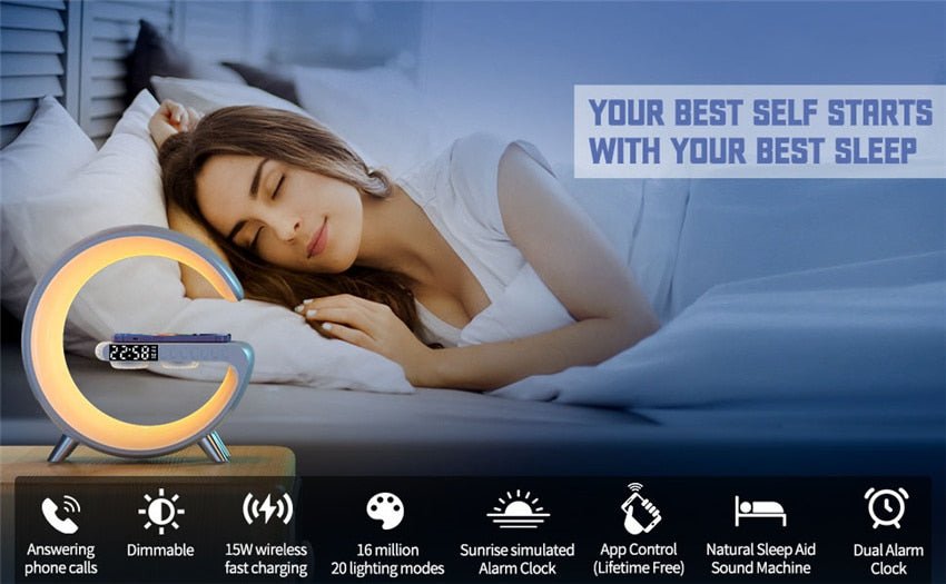 Wireless Charging Color Desk Lamp Alarm Clock with Bluetooth Speaker - Cosas y Punto