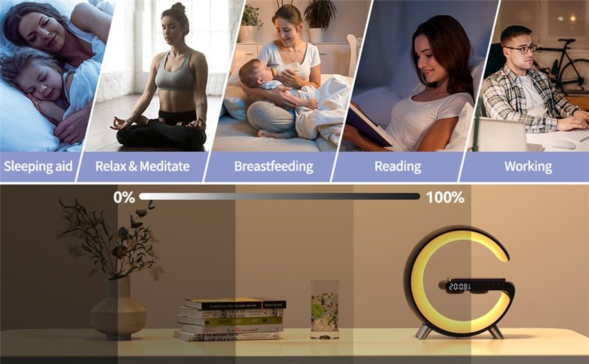 Wireless Charging Color Desk Lamp Alarm Clock with Bluetooth Speaker - Cosas y Punto