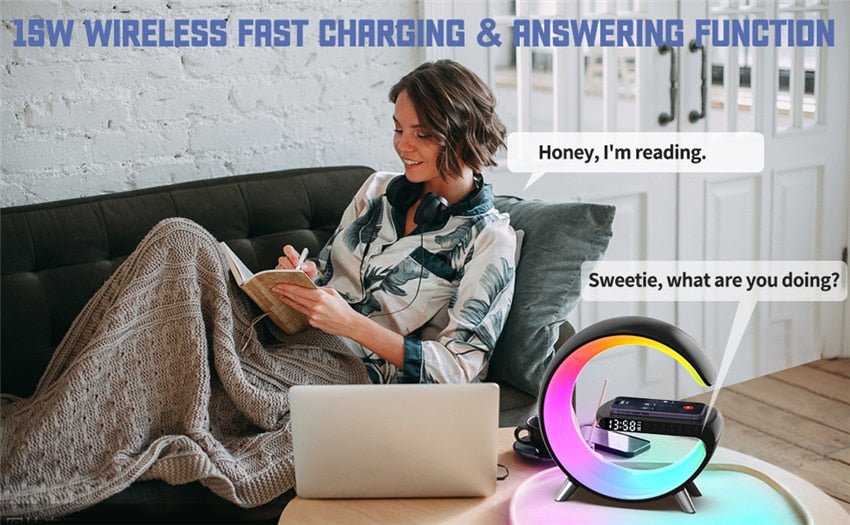 Wireless Charging Color Desk Lamp Alarm Clock with Bluetooth Speaker - Cosas y Punto
