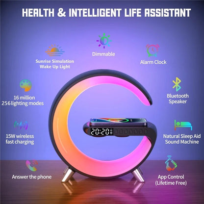 Wireless Charging Color Desk Lamp Alarm Clock with Bluetooth Speaker - Cosas y Punto