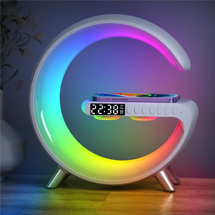 Wireless Charging Color Desk Lamp Alarm Clock with Bluetooth Speaker - Cosas y Punto