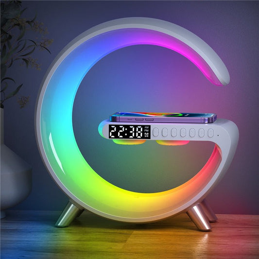 Wireless Charging Color Desk Lamp Alarm Clock with Bluetooth Speaker - Cosas y Punto