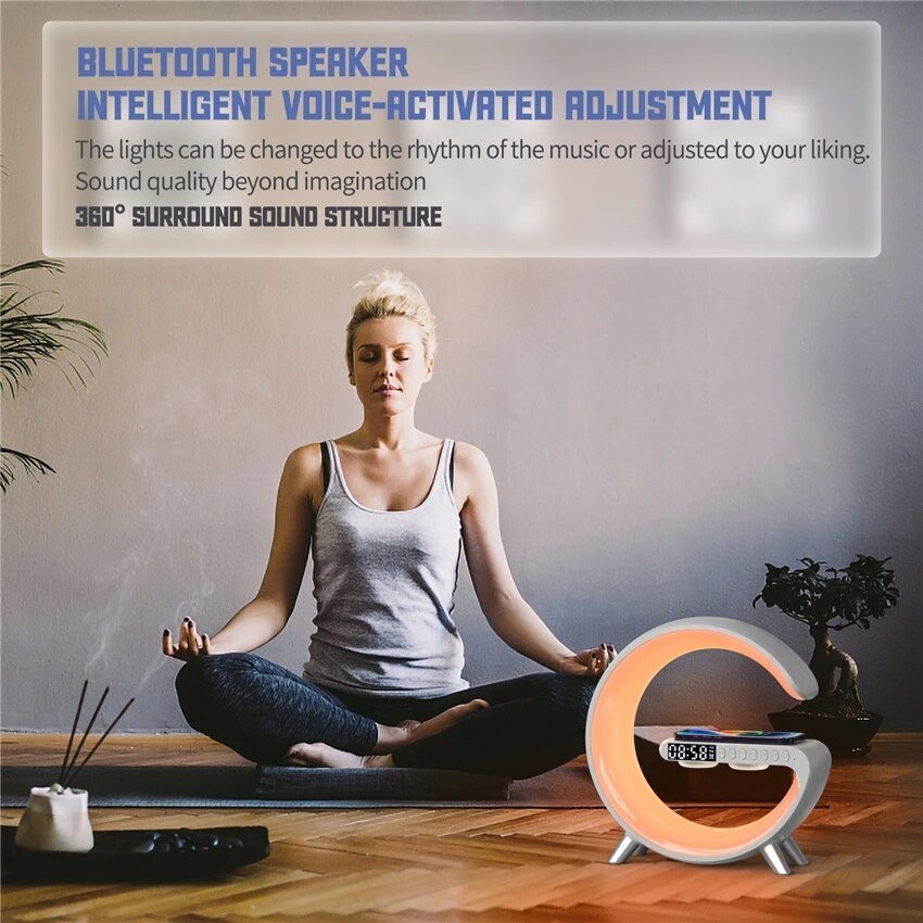 Wireless Charging Color Desk Lamp Alarm Clock with Bluetooth Speaker - Cosas y Punto